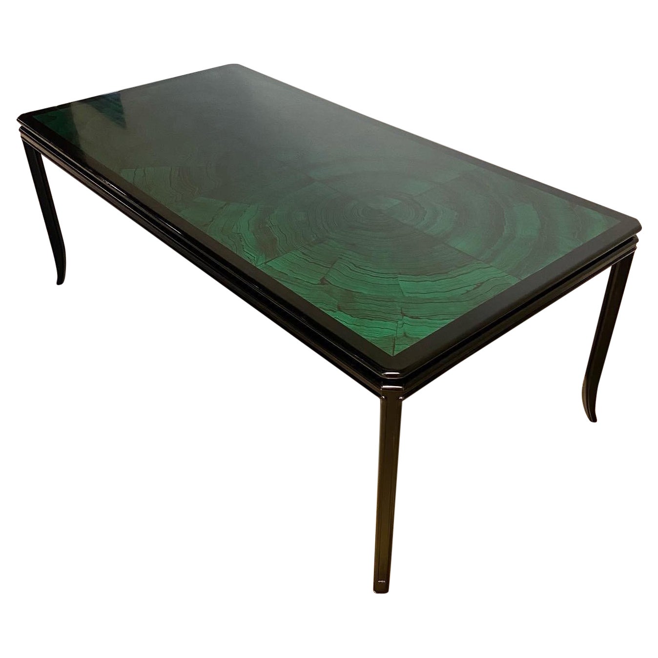 Faux Malachite and Black Lacquer Dining Table