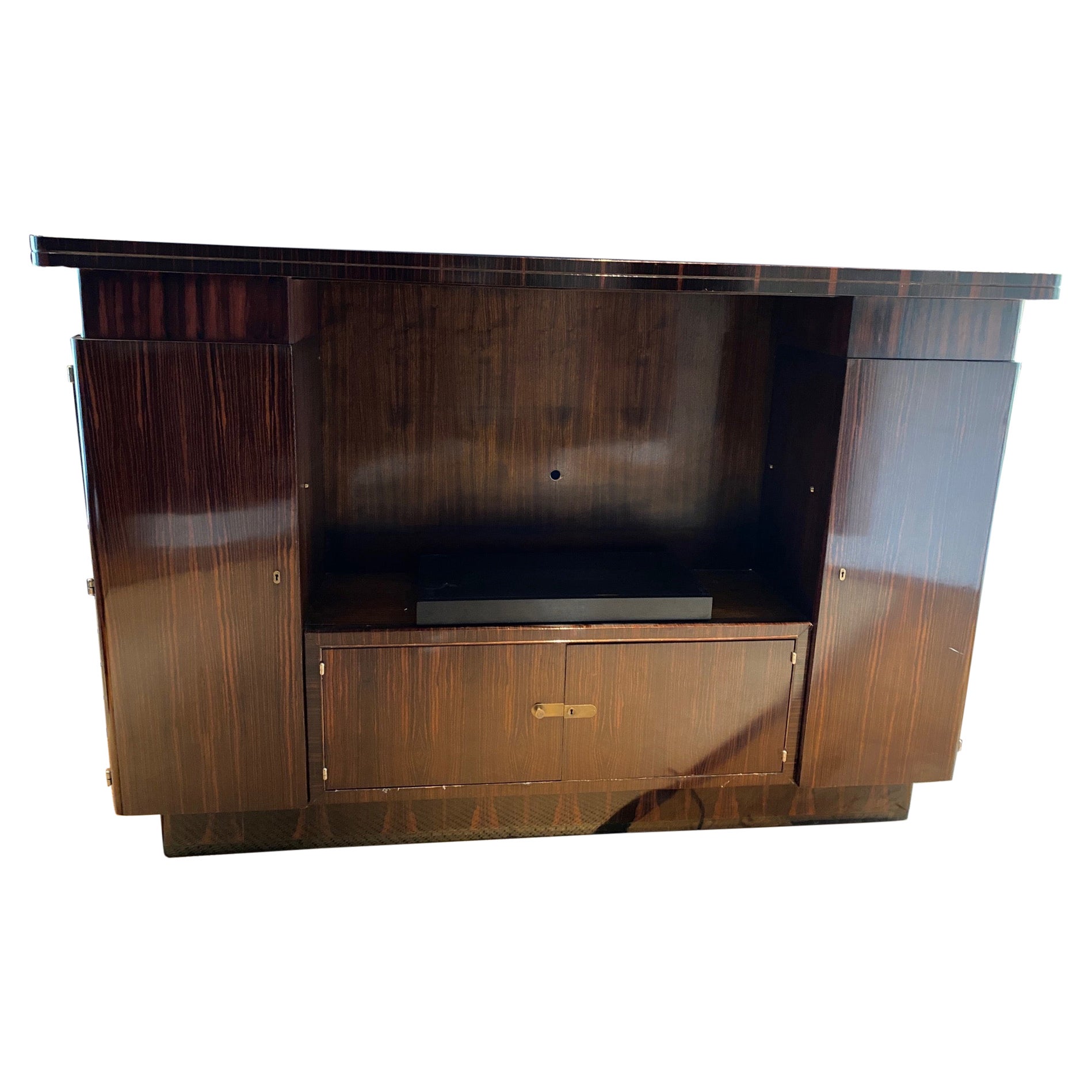 Rosewood Art Deco Style Curved Entertainment Cabinet from Aero Studios For Sale