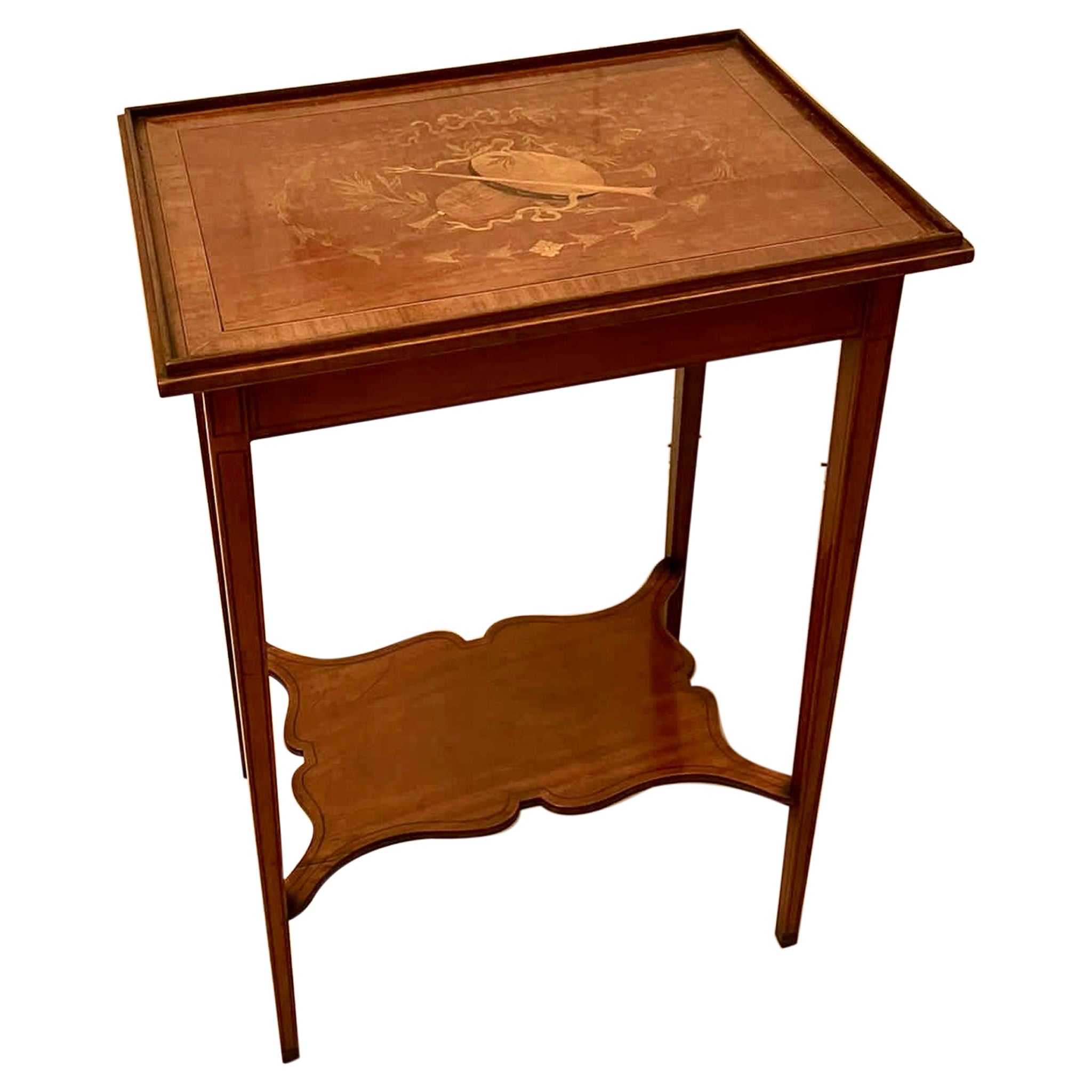 Fine Quality Antique Edwardian Satinwood Inlaid Lamp Table For Sale