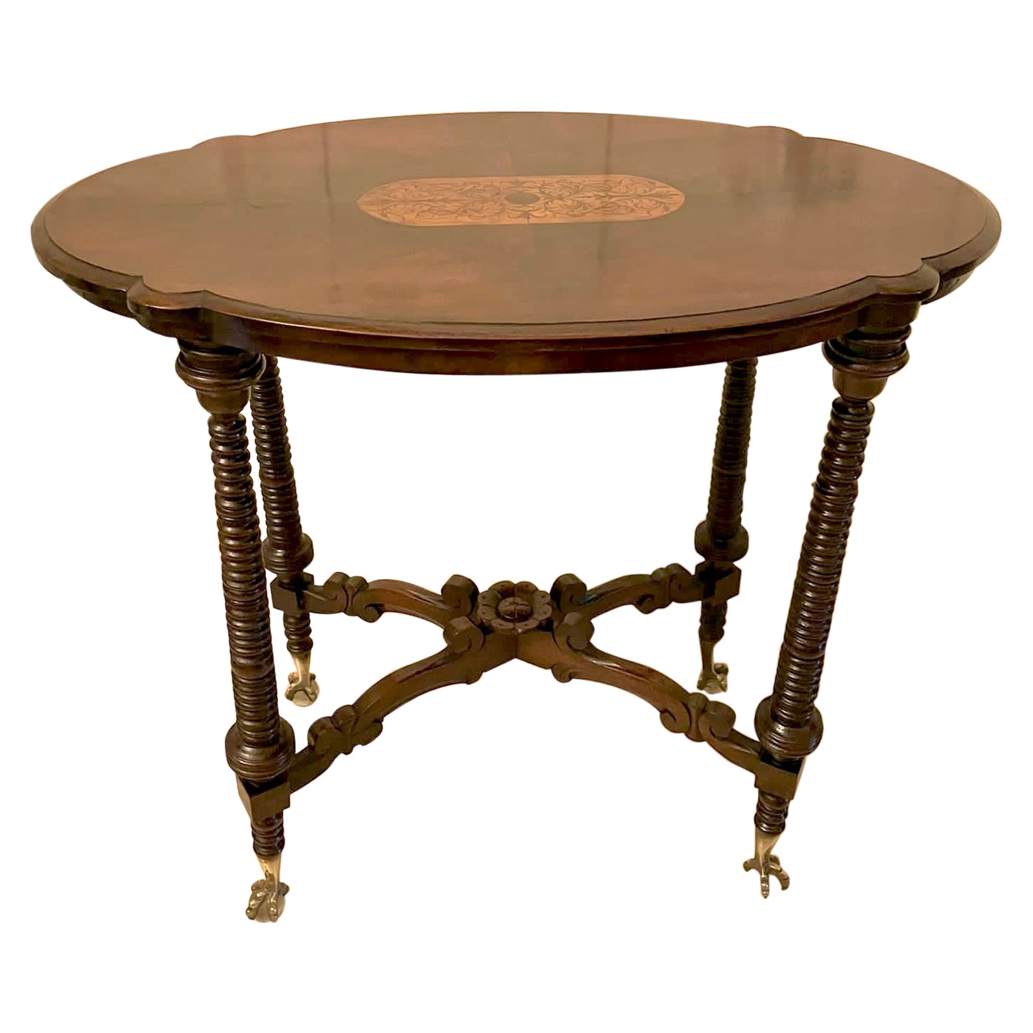 Unusual Antique Victorian Quality Burr Walnut Inlaid Lamp Table  For Sale