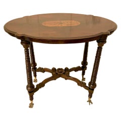 Insolito tavolo da lampada intarsiato in radica di noce di qualità antica vittoriana 
