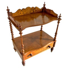 Antico tavolo da lampada intarsiato in radica di noce di qualità vittoriana 
