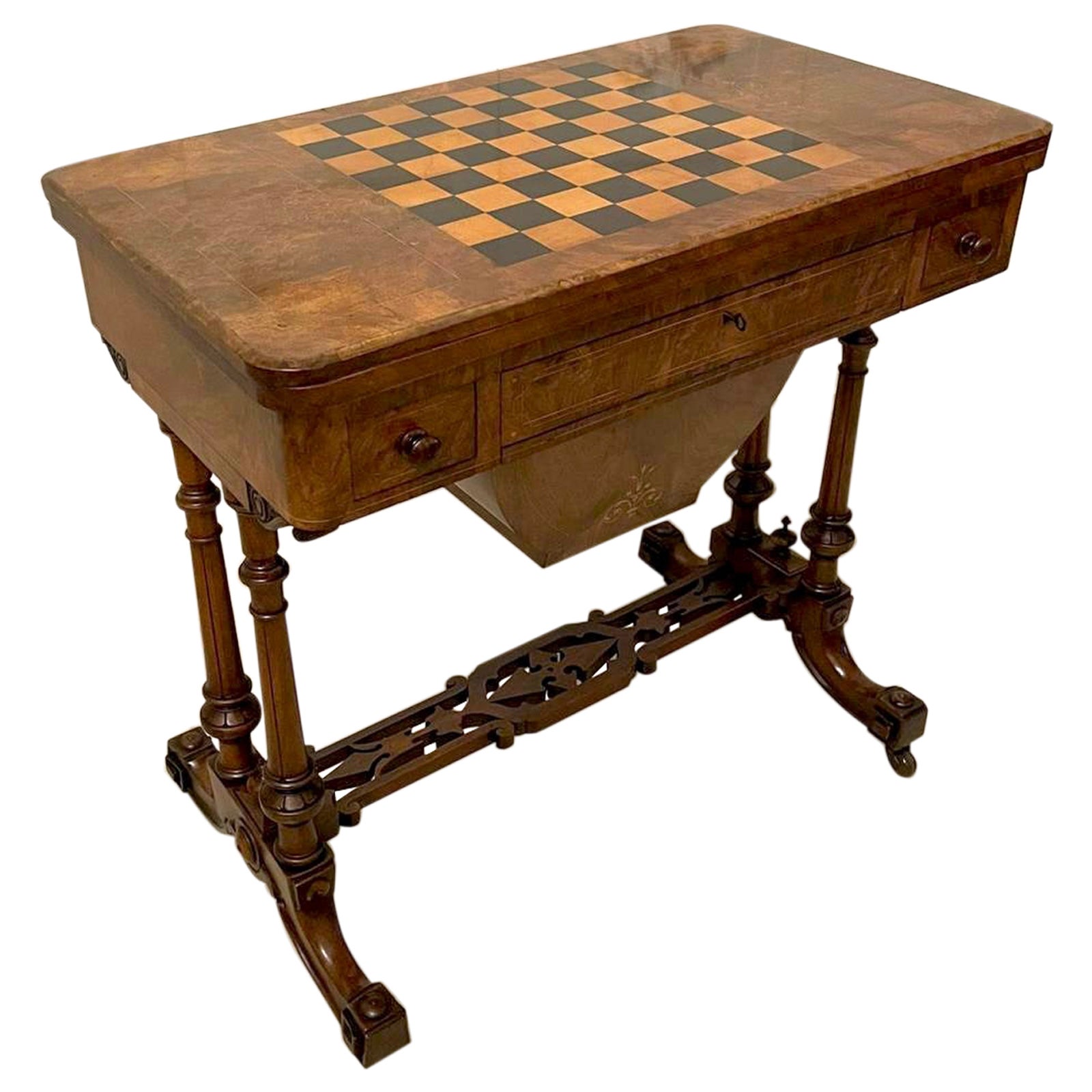 Fine Quality Antique Victorian Burr Walnut Inlaid Games Table For Sale