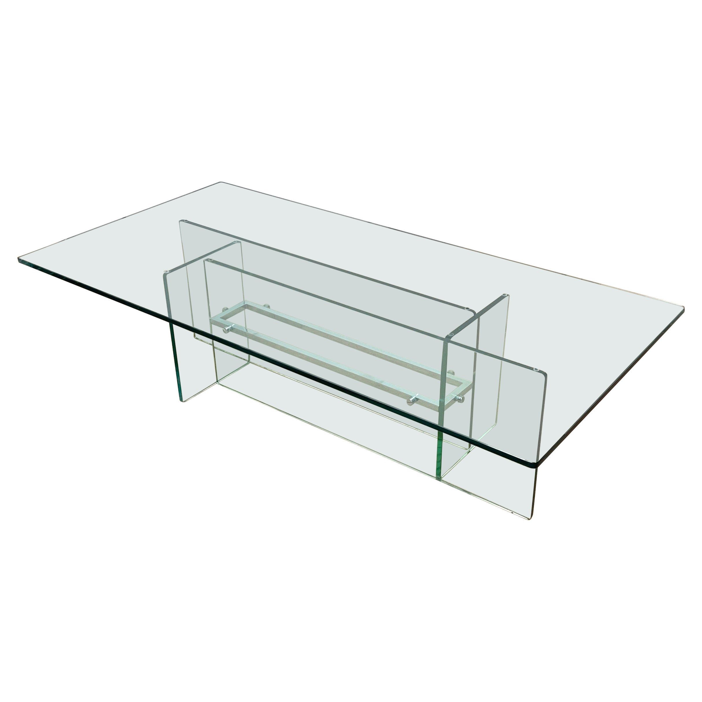 Glass & Chrome Coffee Table Attributed to Fontana Arte, Italy, 1970s