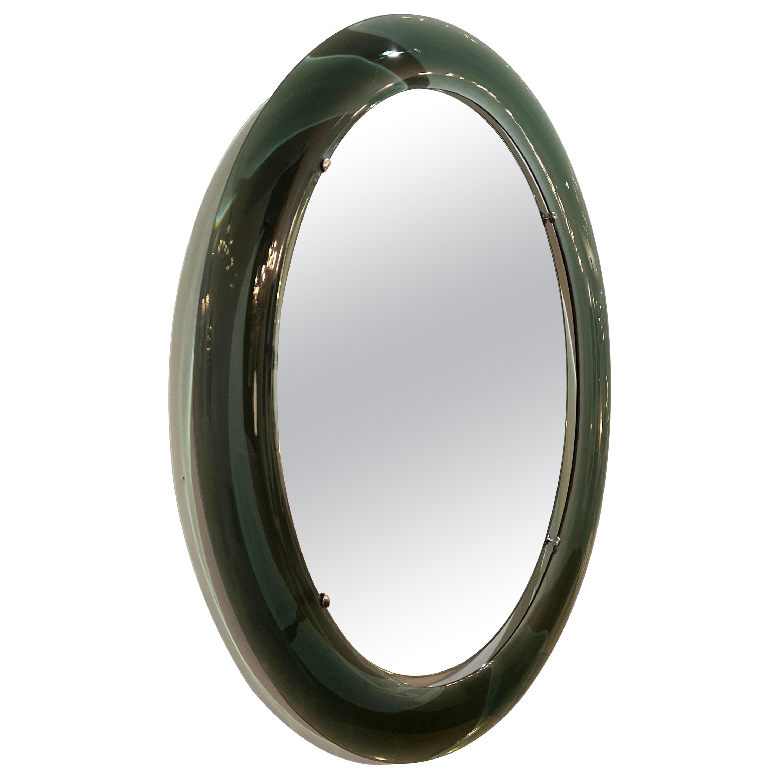 1960s Italian Large Oval Glass Framed Wall Mirror
