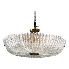 Textured Clear Glass and Brass Chandelier by Carl Fagerlund for Orrefors