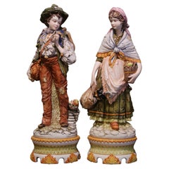 Pair of 20th Century Italian Hand-Painted Porcelain Figurine Statues