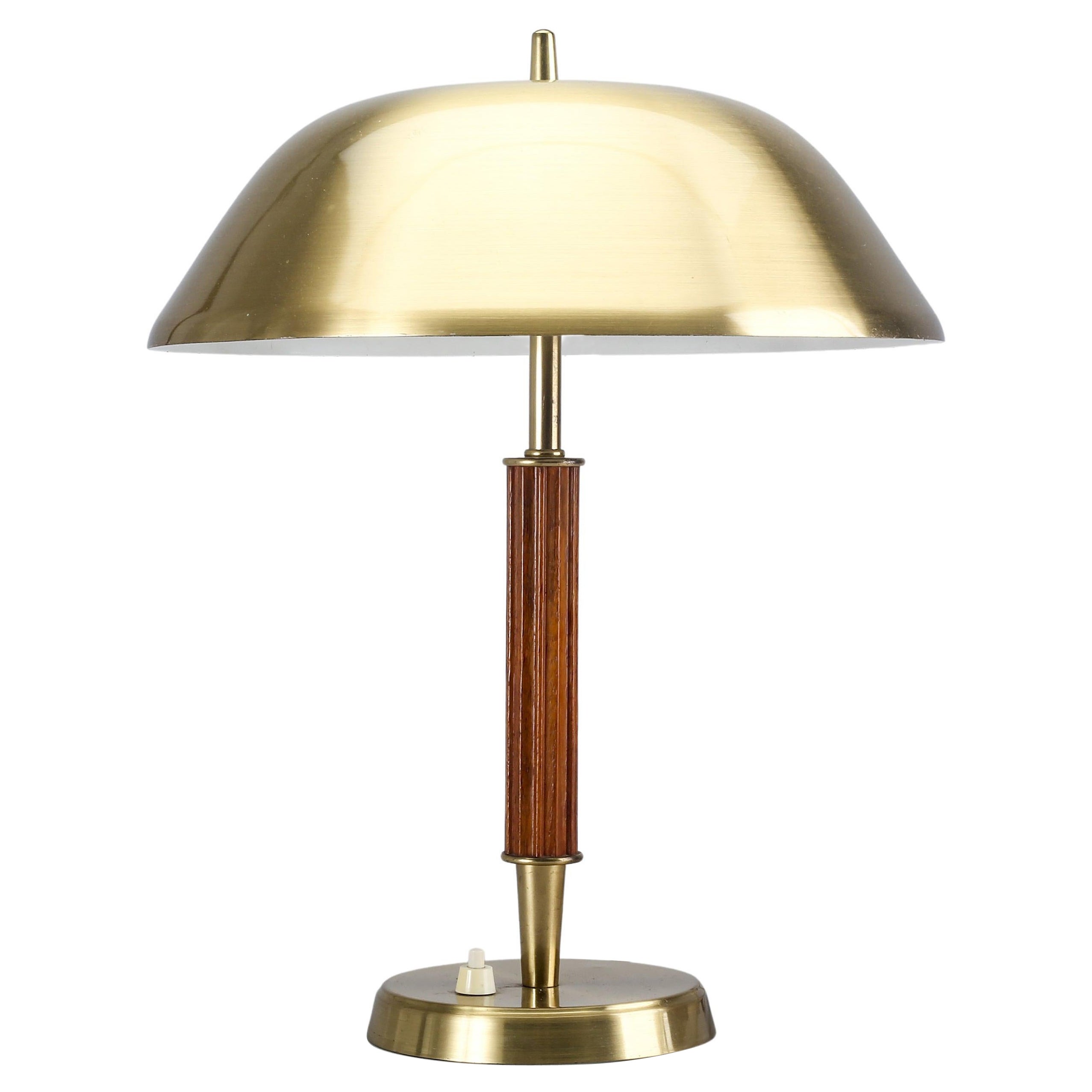 Swedish Modern Table Lamp, Brass, Teak, 1950s