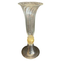 Wonderful Lorin Marsh Murano Clear Gold Swirl Flecked Glass Centerpiece Vase