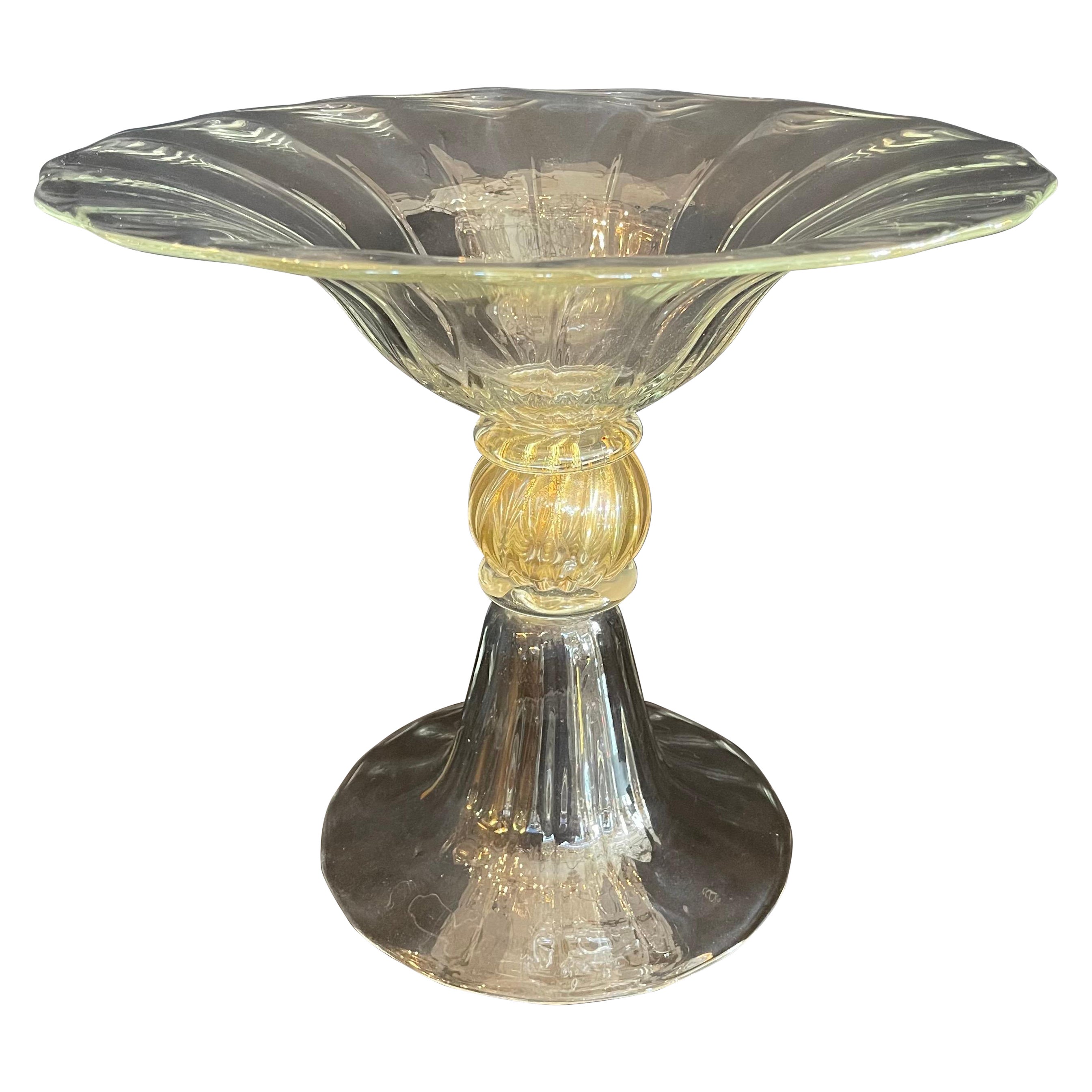 Wonderful Lorin Marsh Murano Clear Gold Swirl Flecked Glass Centerpiece Bowl