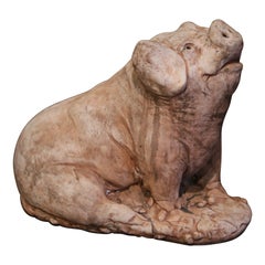 19th Century French Weathered Stone Garden Pig Sculpture