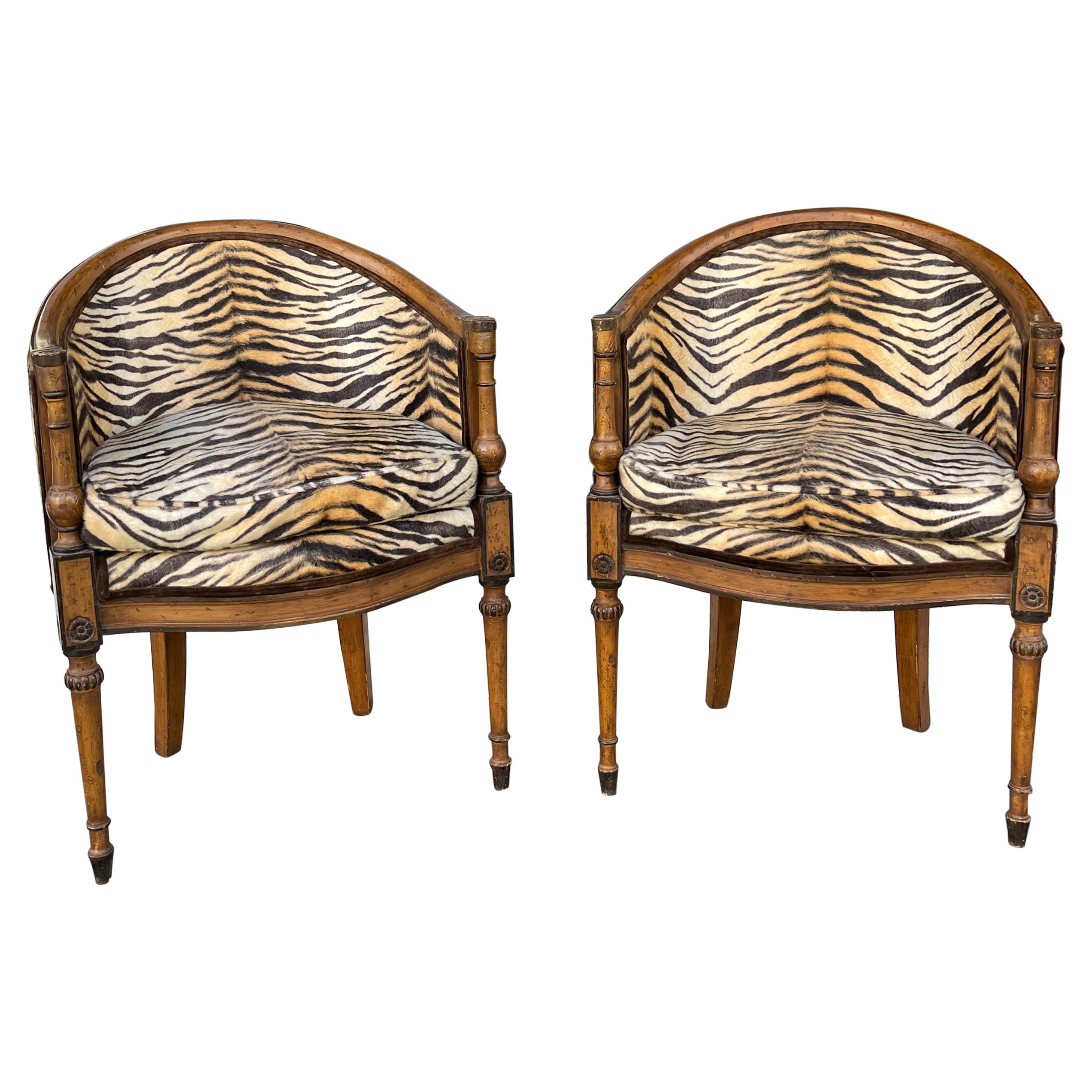 Pair of Meyer Gunther and Martini Walnut Armchairs in Faux Fur Fabric
