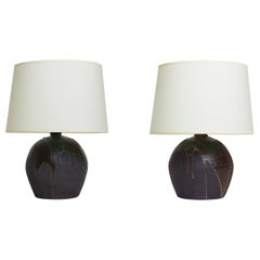 Pair of Early 20th Ceramic Table Lamps by Leon Pointu