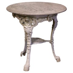19th Century English Round Marble Top Painted Iron Outdoor Garden Bistrot Table 