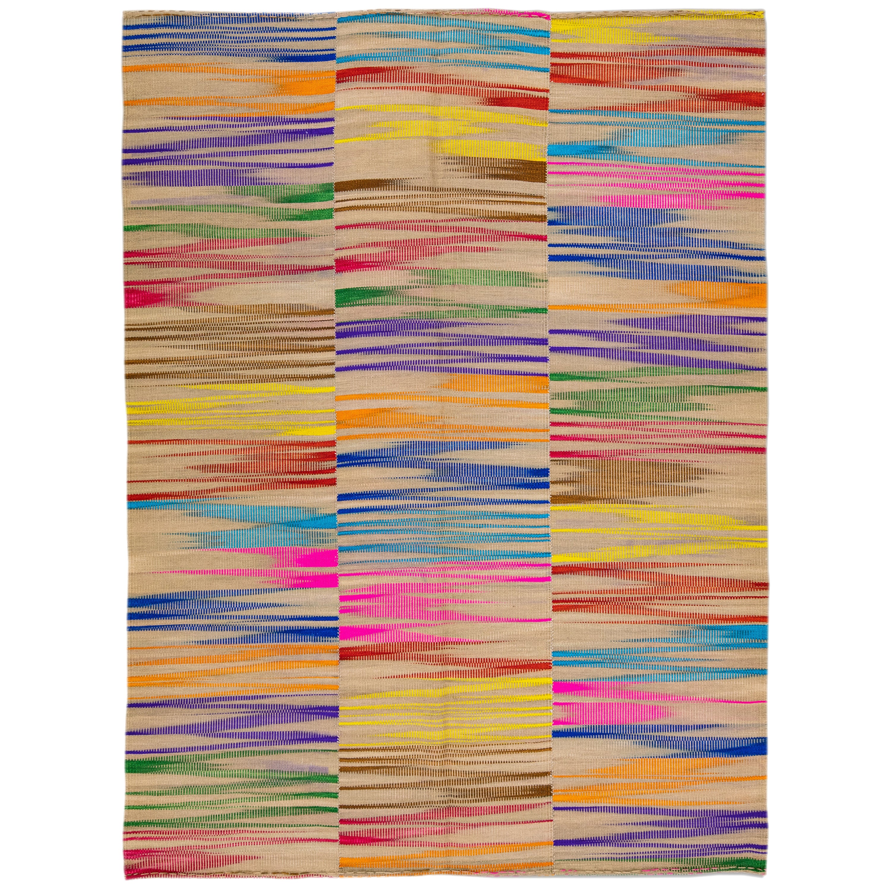 Tapis moderne Kilim à tissage plat en laine abstraite multicolore