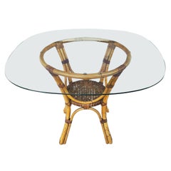 Vintage French Style Bamboo Rattan Wicker Dining Table