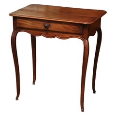 Mid-18th Century French Louis XV Carved Walnut Side Table with Center Drawer