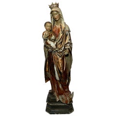 Antique Madonna and Child Painted Metal Sculpture, Circa 1900-1910