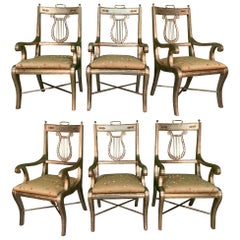 Vintage Lyre Back Dining Arm Chairs, Set of 6