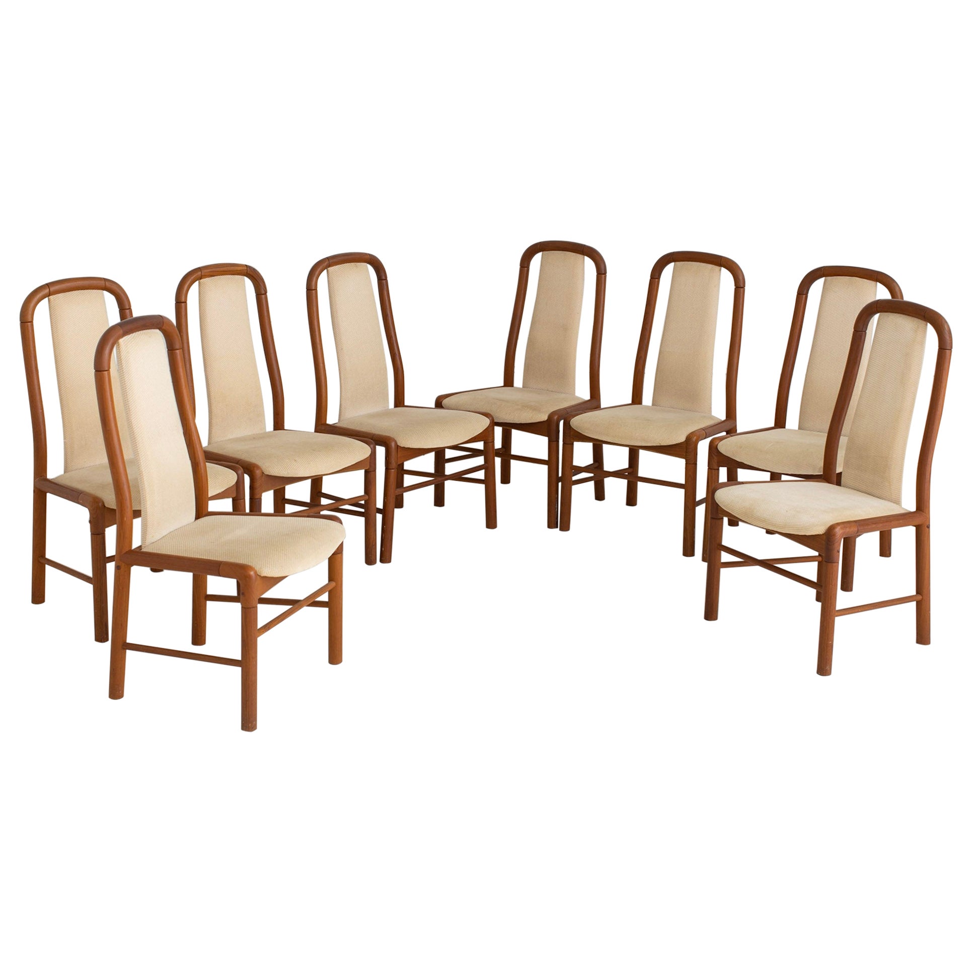 Benny Linden Design Teak and Cream Upholstered Dining Chairs, Set of 8