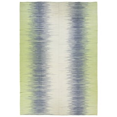 Modern Kilim Green and Gray Abstract Handmade Oversize Wool Rug