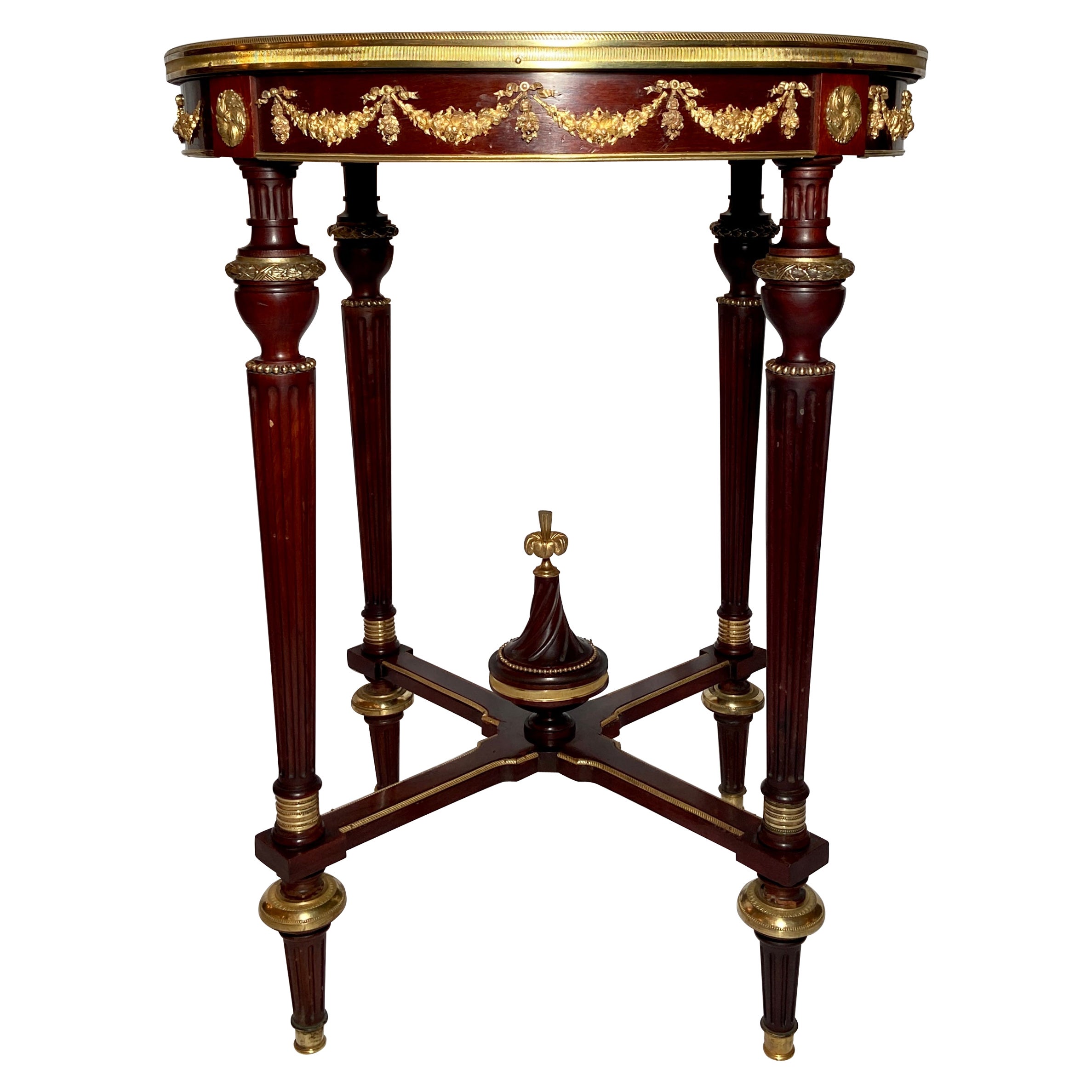 Antique Portuguese Table w/ Pierced Bronze Ornamentation at 1stDibs