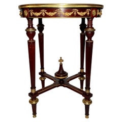 Antique French Mahogany and Bronze D'ore Marble-Top Bouillotte Table, circa 1880