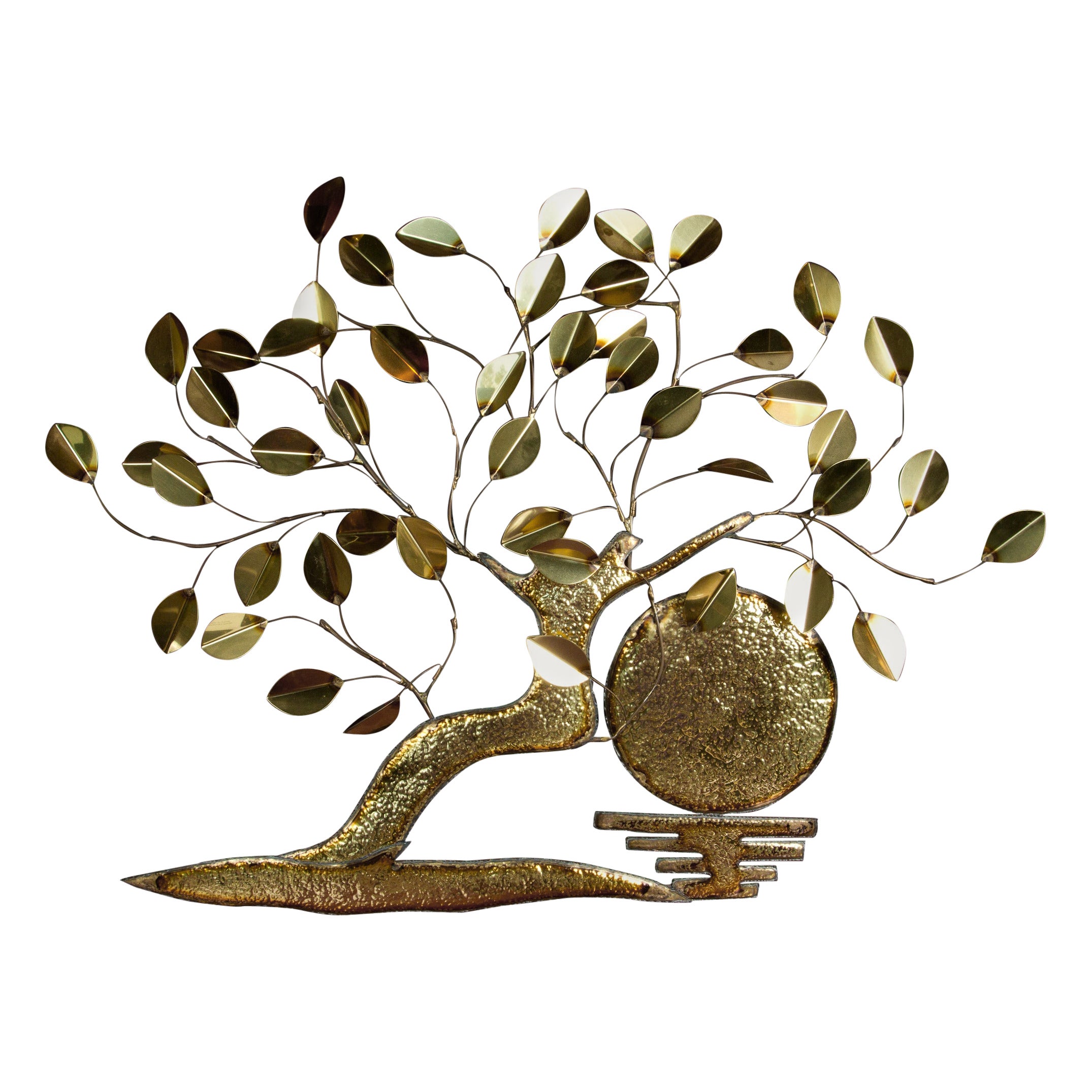 Welded Brass Wall Tree Decoration in the Style of Curtis Jere For Sale