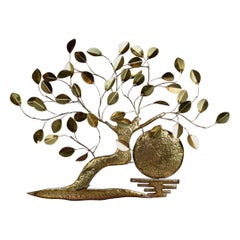 Vintage Welded Brass Wall Tree Decoration in the Style of Curtis Jere