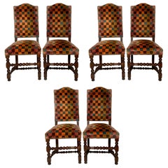 Set of Six Antique French Francois Premier Carved Walnut Dining Chairs