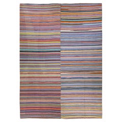 Moderner moderner gestreifter Flachgewebe-Kelim-Teppich aus handgefertigter Wolle, mehrfarbig