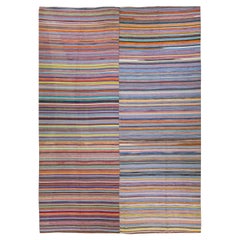 Modern Striped Kilim Flatweave Multicolor Handmade Wool Rug