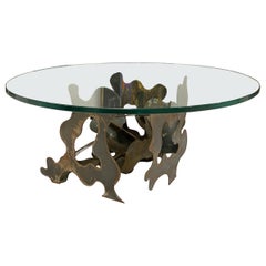 Artist Made Abstract Cut Steel Coffee Table with Glass Top