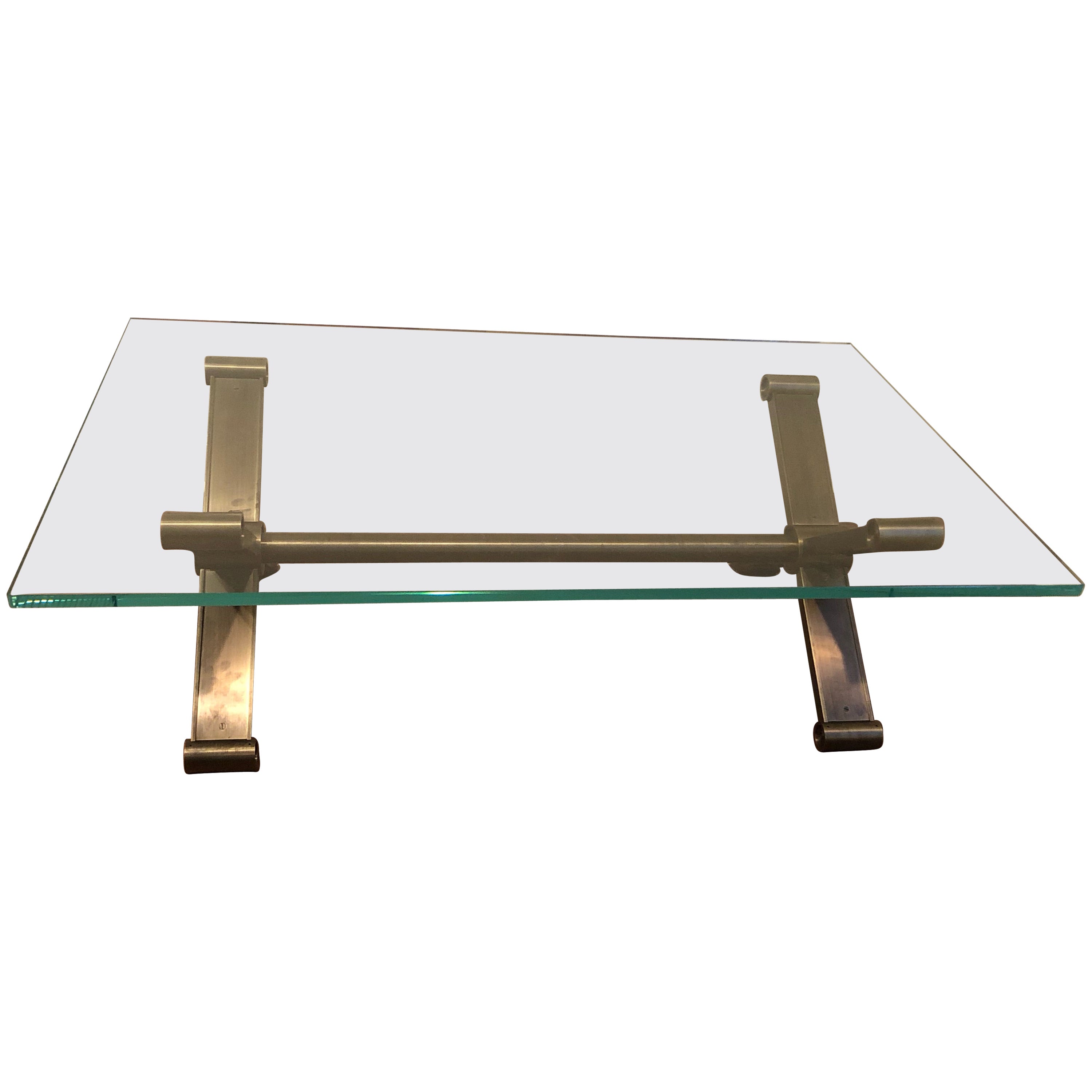 Superb Industrial Modern Glass & Steel Coffee Table