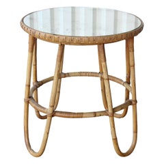 1950s Bonacina Style Italian Bamboo Side Table with Mirrored Surface