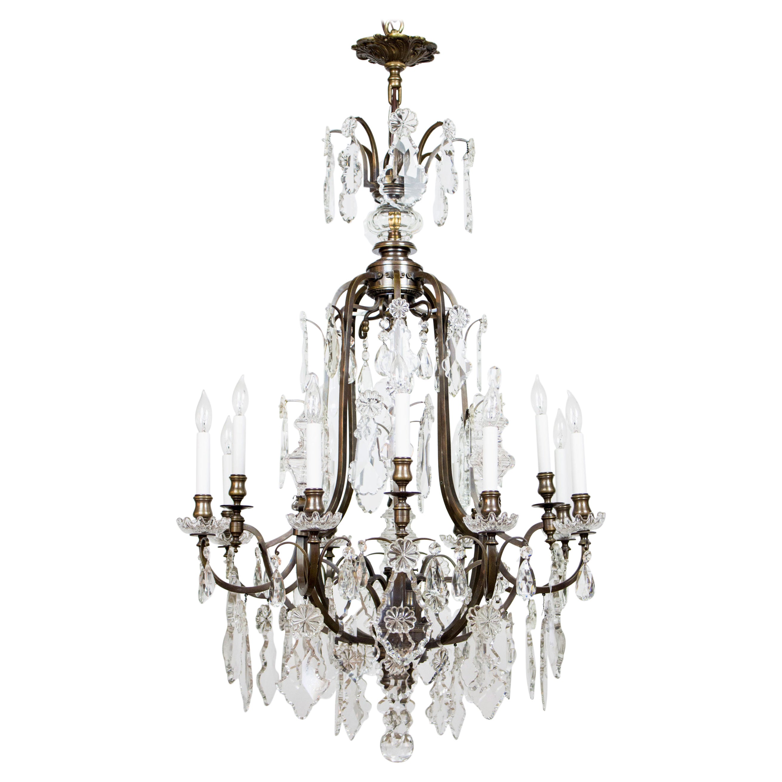 Dark Bronze and Crystal Louis XV Chandelier For Sale