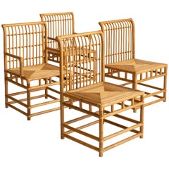 McGuire Style Rattan Dining Chairs, Set of 4