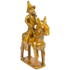 Spanish Yellow Glazed Ceramic Sculpture of Don Quixote