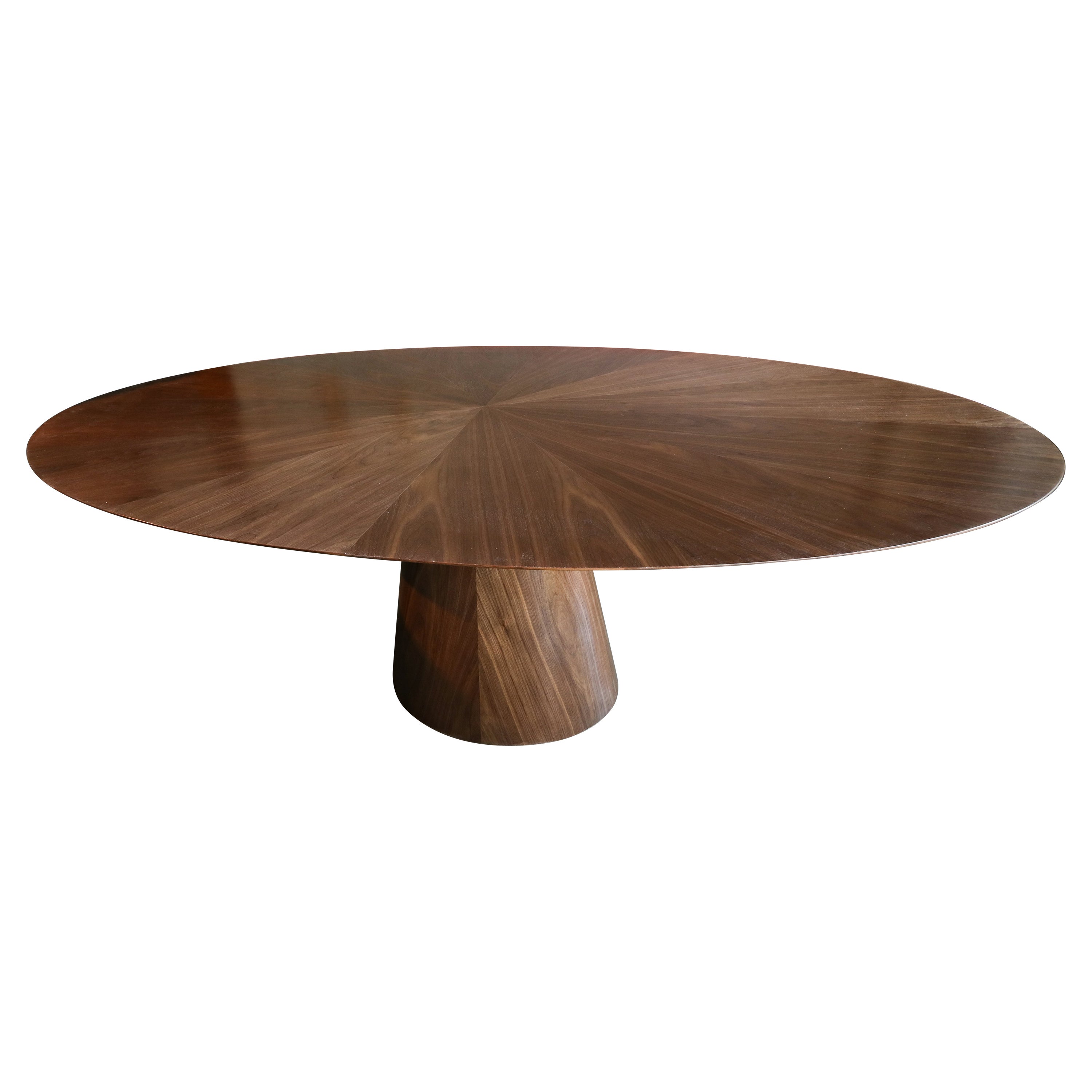 Custom Mid Century Style Walnut Oval Dining Table with Pedestal Base by Adesso