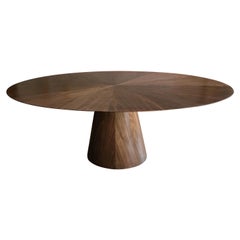 Custom Mid-Century Style Walnut Oval Dining Table with Pedestal Base by Adesso