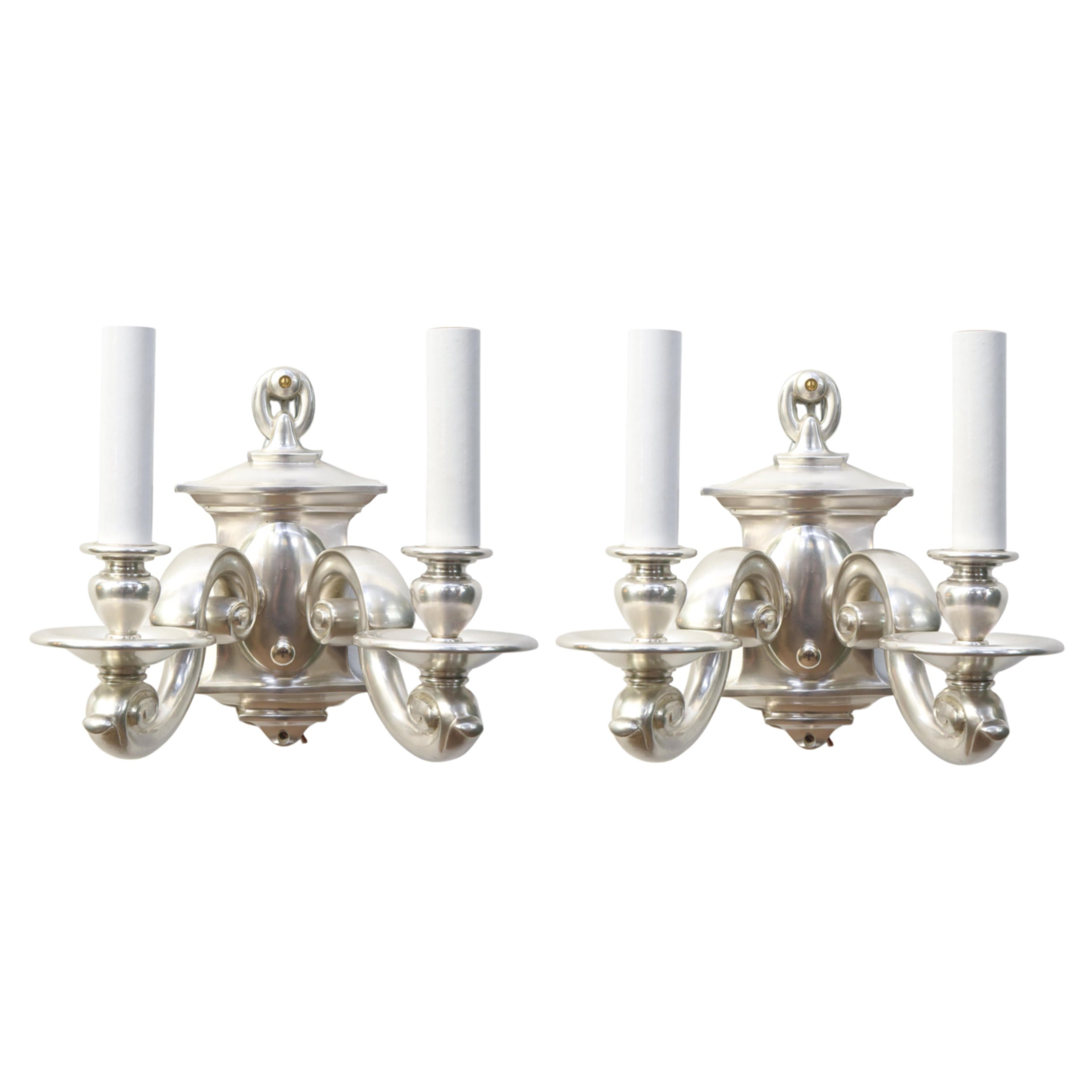 Early 20th Century Two Arm Silver Rococo Sconces, a Pair For Sale