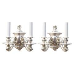 Early 20th Century Two Arm Silver Rococo Sconces, a Pair