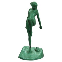 Antique Art Deco Frankart Figural Verdi Gras Nude & Frog Single Bookend, c1920