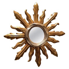 Petite German Starburst Sunburst Gilded and Silver Wood Mirror, circa 1960s