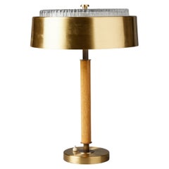 Swedish Midcentury Table Lamp in Brass, Crystal and Wood by Boréns