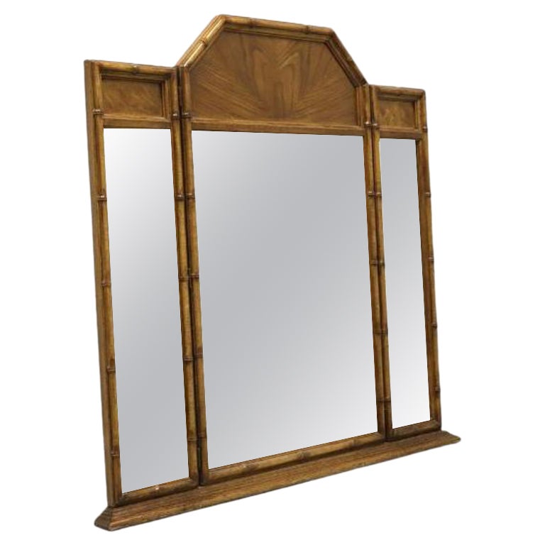 BURLINGTON HOUSE Asian Faux Bamboo Tri-Fold Dresser Mirror For Sale