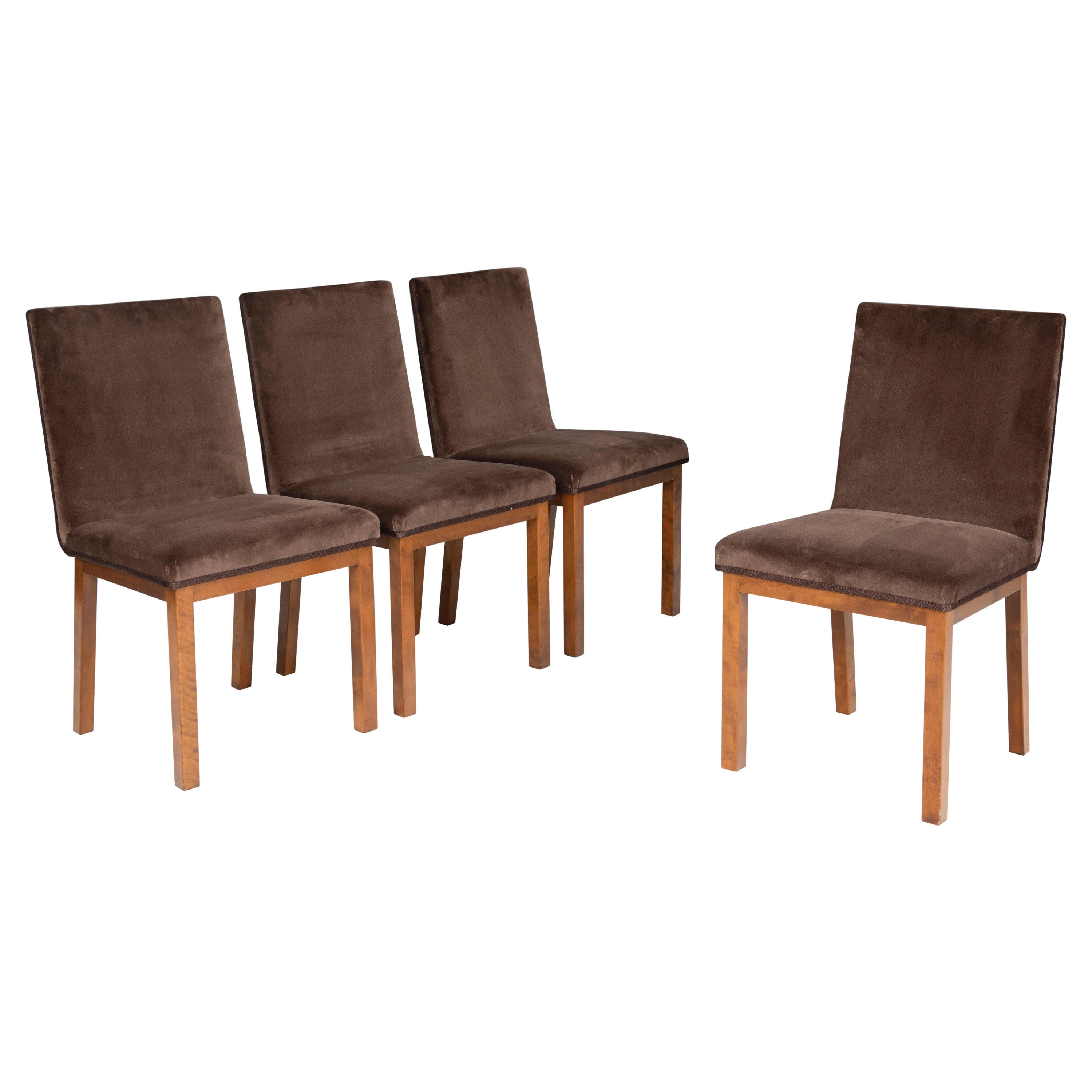 Axel Einar Hjorth Corall Set of 4 Chairs Birch and Velvet 1934 For Sale