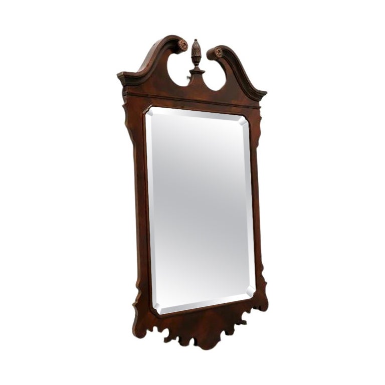 DREXEL HERITAGE Chippendale Crotch Mahogany Beveled Wall Mirror For Sale