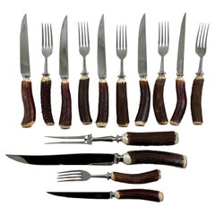 Cutlass Leppington Sheffield Stainless and Stag Horn Cutlery Cased Set 14 Pieces