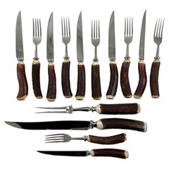 Retro Cutlass Leppington Sheffield Stainless and Stag Horn Cutlery Cased Set 14 Pieces